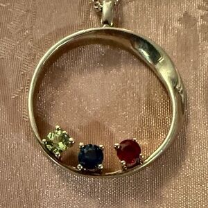 Elegant sterling Silver Pendant with Multicolor Gemstones
